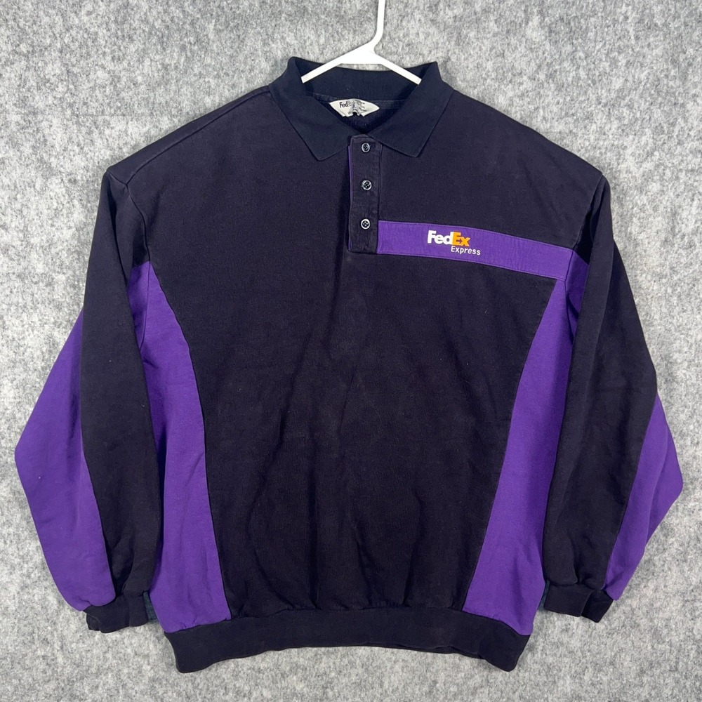 Vintage FedEx Express Stan Herman Pullover Sweatshirt Navy Purple Mens XL